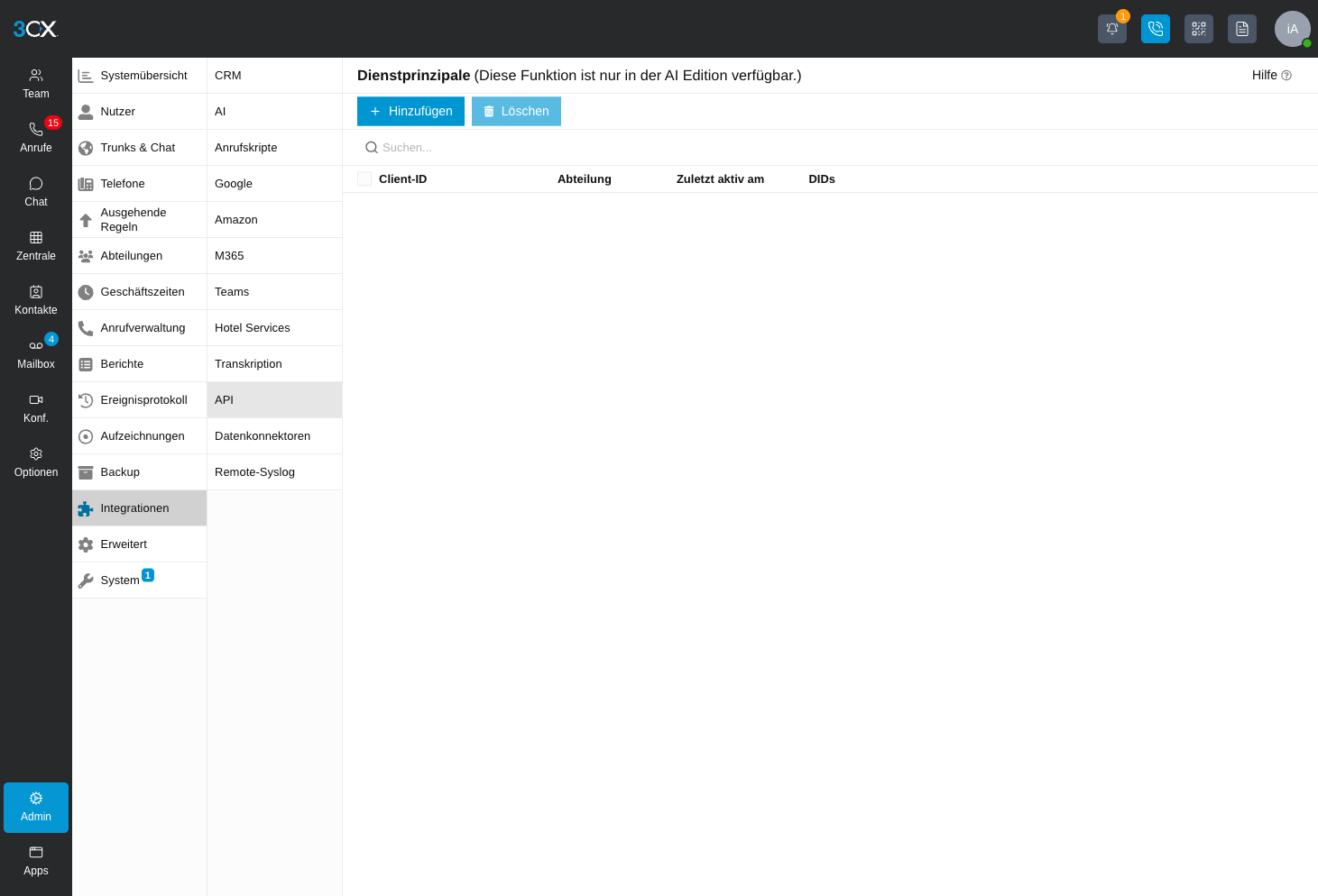 3CX API-Seite mit Hinweis auf die AI Edition
