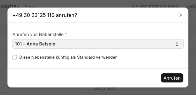 Auswahl der Nebenstelle beim Anrufen