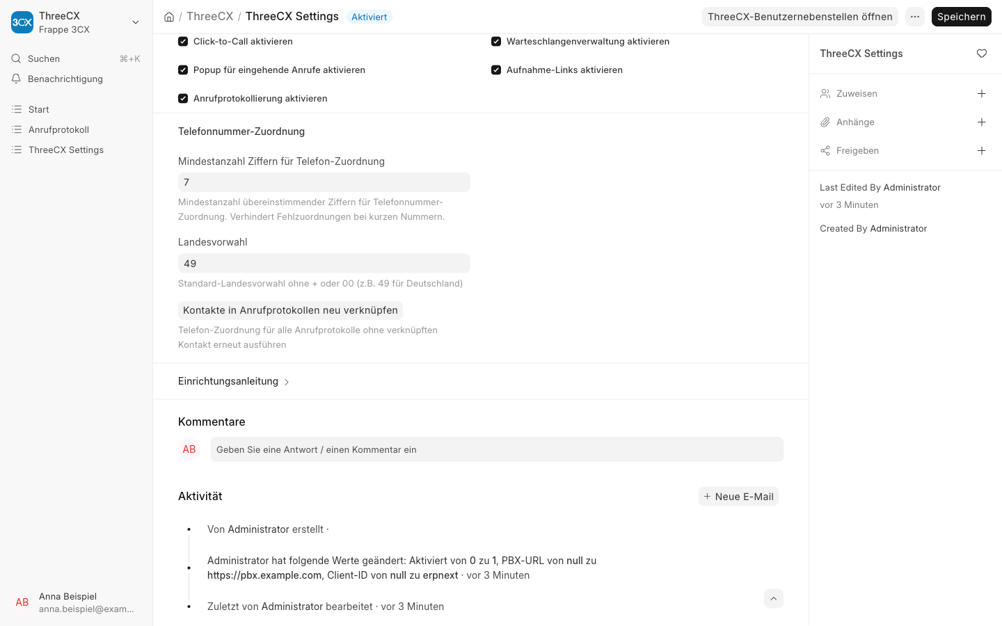 Einstellungen zur Telefonnummer-Zuordnung