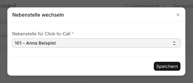 Dialog Nebenstelle wechseln