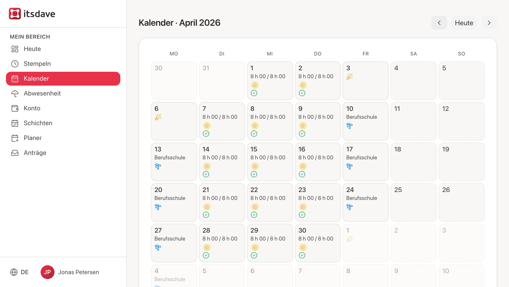 Kalender April aus Jonas' Sicht