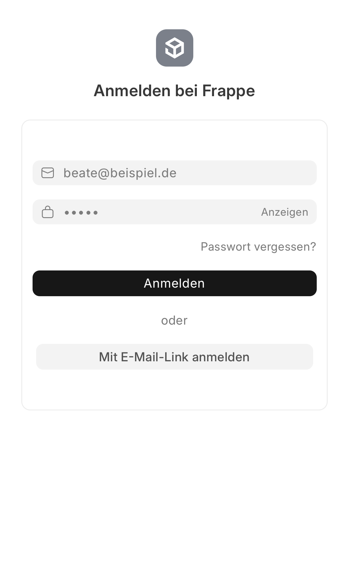 Anmeldeseite auf dem Handy