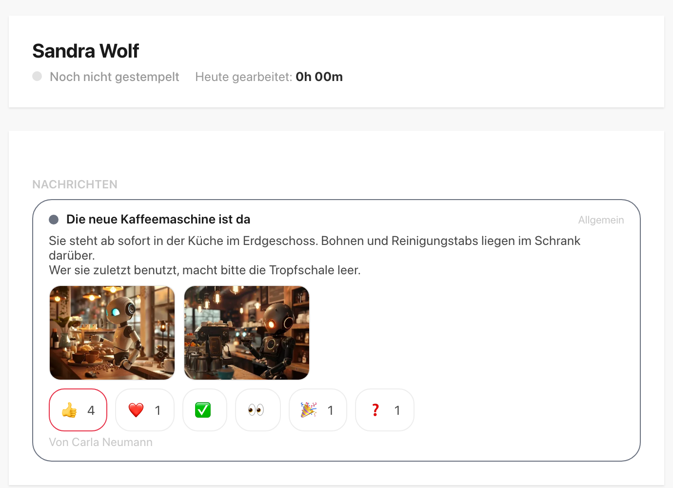 Terminal-Aktionsmenü mit einer Nachricht samt zwei Bildern und Emoji-Leiste