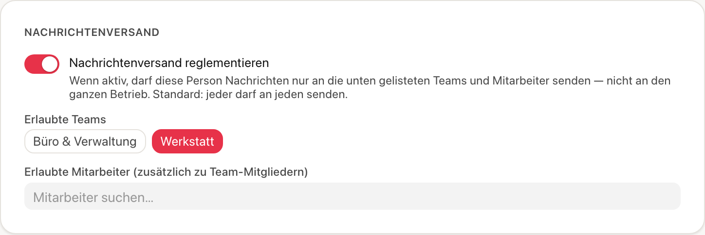 Abschnitt Nachrichtenversand im Mitarbeiter-Formular