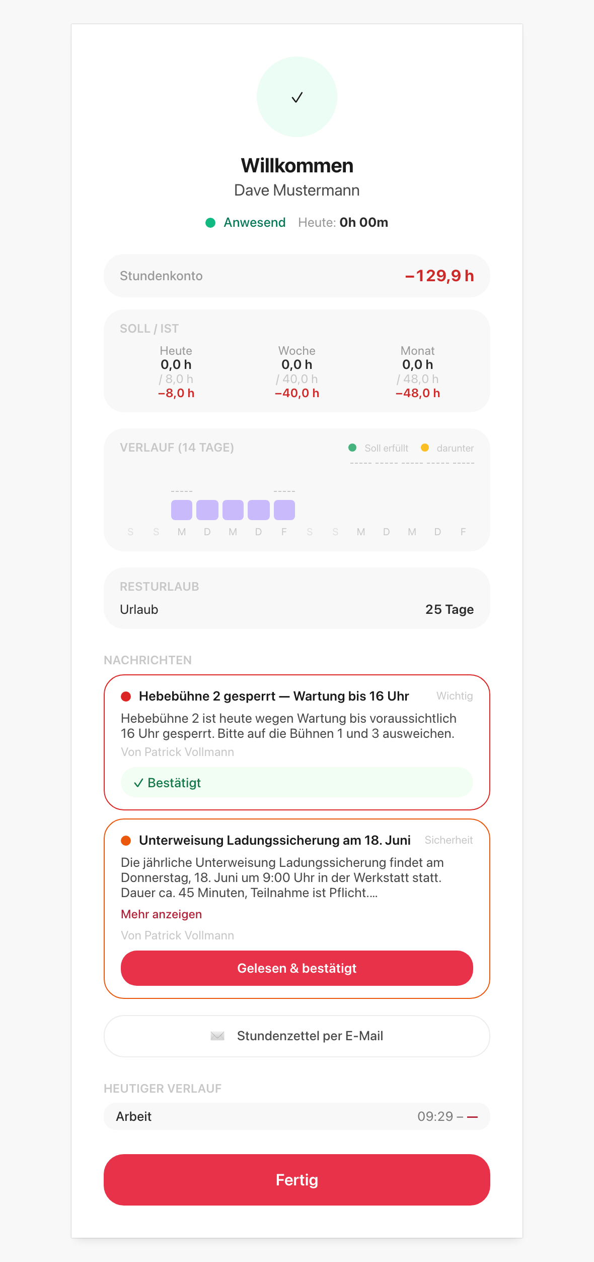 Terminal nach der Bestätigung einer Nachricht