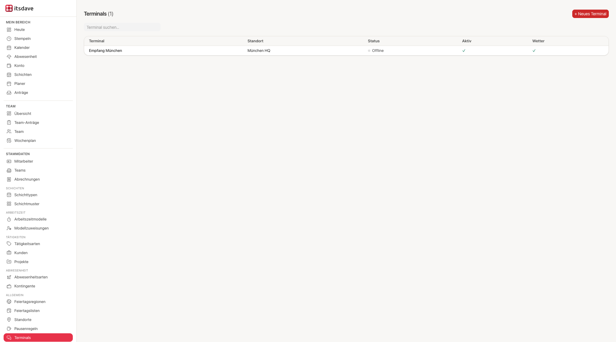 Terminal-Liste