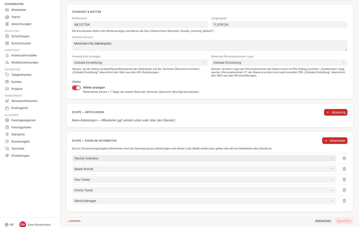 Pro-Terminal-Auswahl im Terminal-Formular